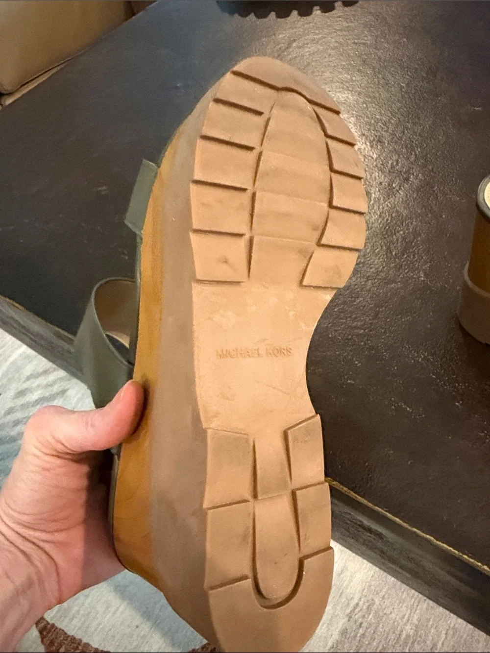 MICHAEL Michael Kors Olive Green Leather Platform Wedge Sandals